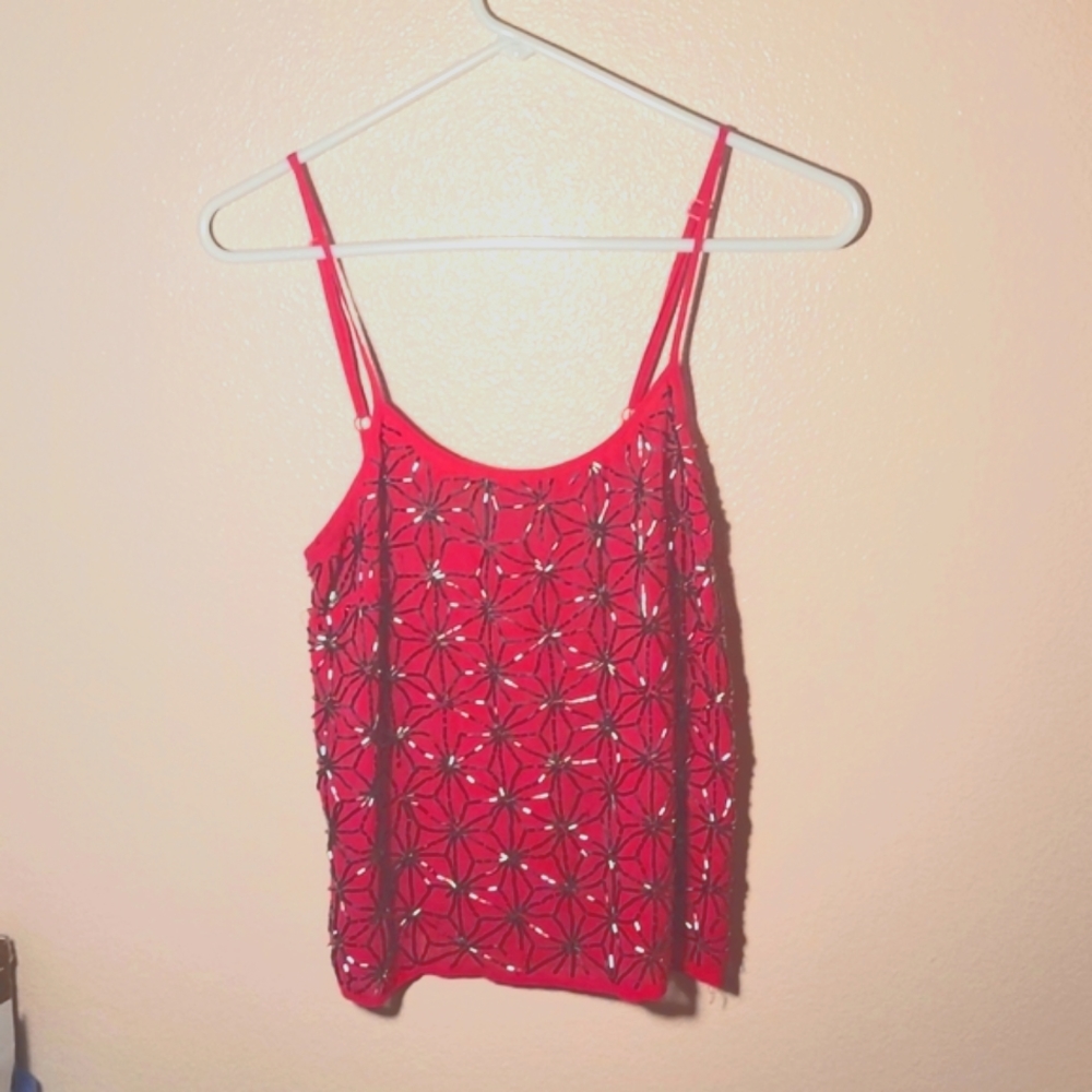 Hot pink, beaded, spaghetti strap tank top. Size 4.